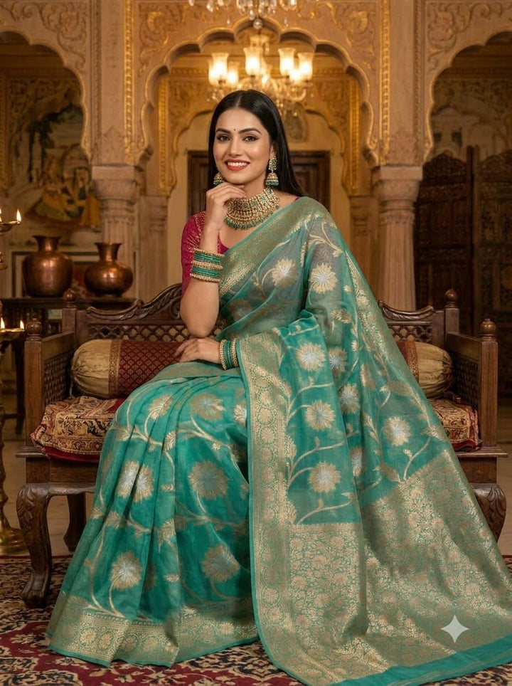 Ocean Heart Organza Silk Saree