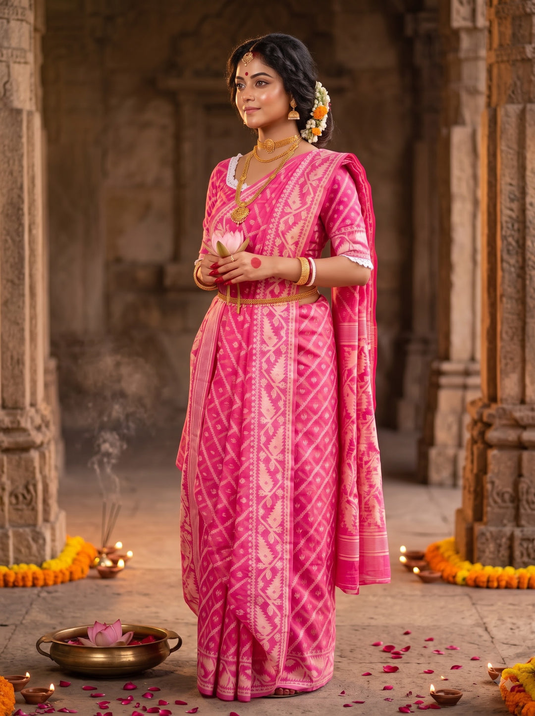 🌸 Rangmohini Bengal Jamdani Saree Set 🌸