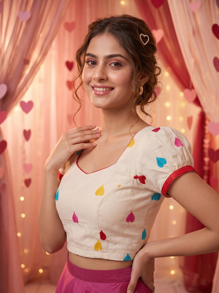 Lovey Dovey- Heart Embroidery Designer Blouse