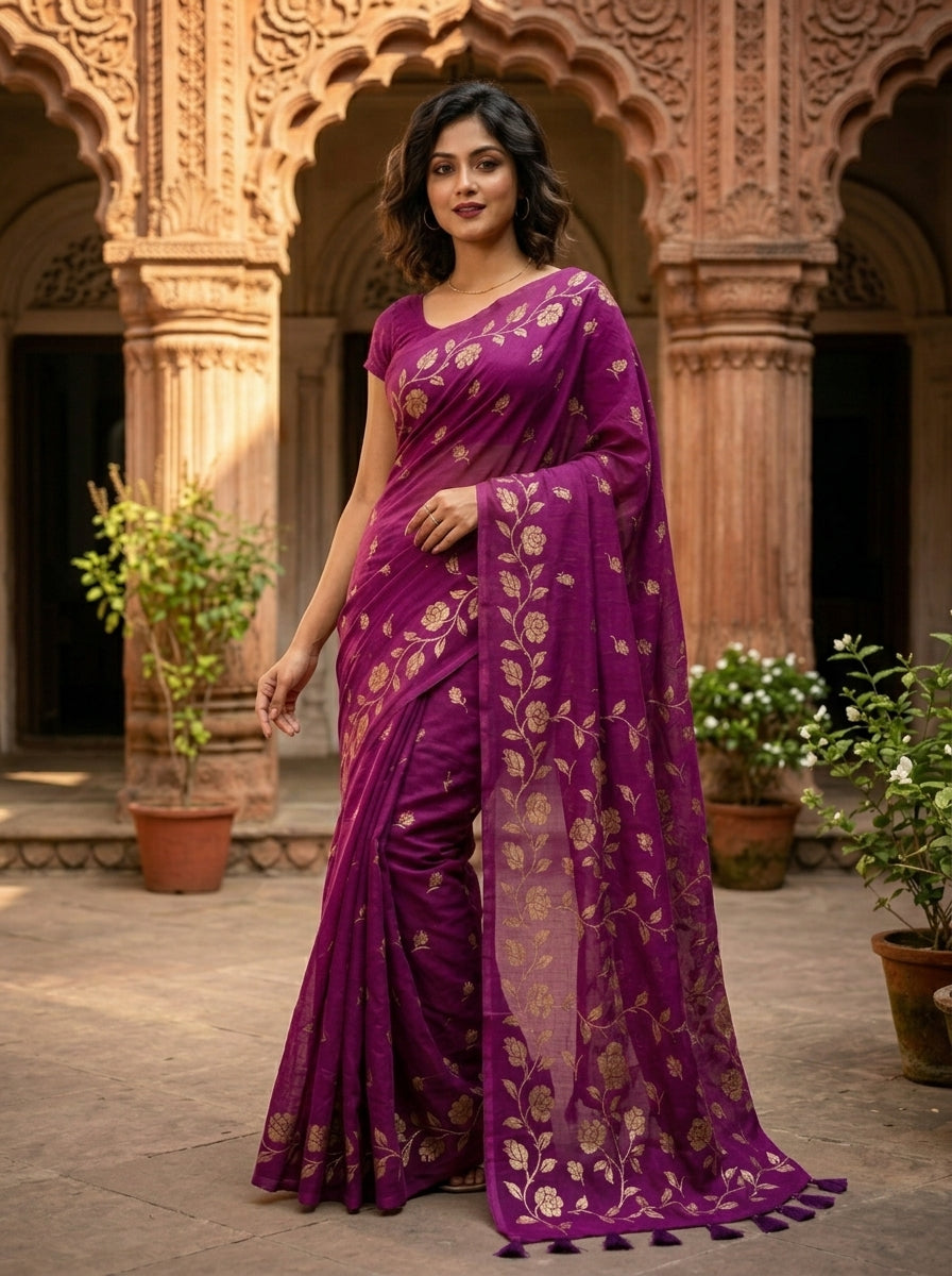 Pushpakunj Pure Mul Cotton Saree