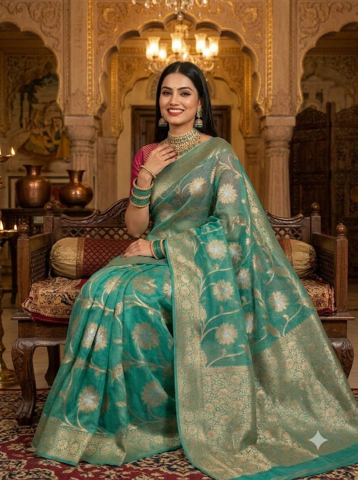 Ocean Heart Organza Silk Saree