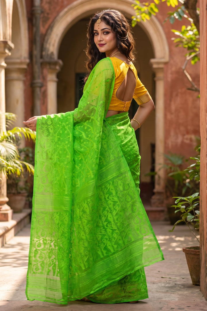 Shatarupa Bengal Jamdani Saree (Lime Green)