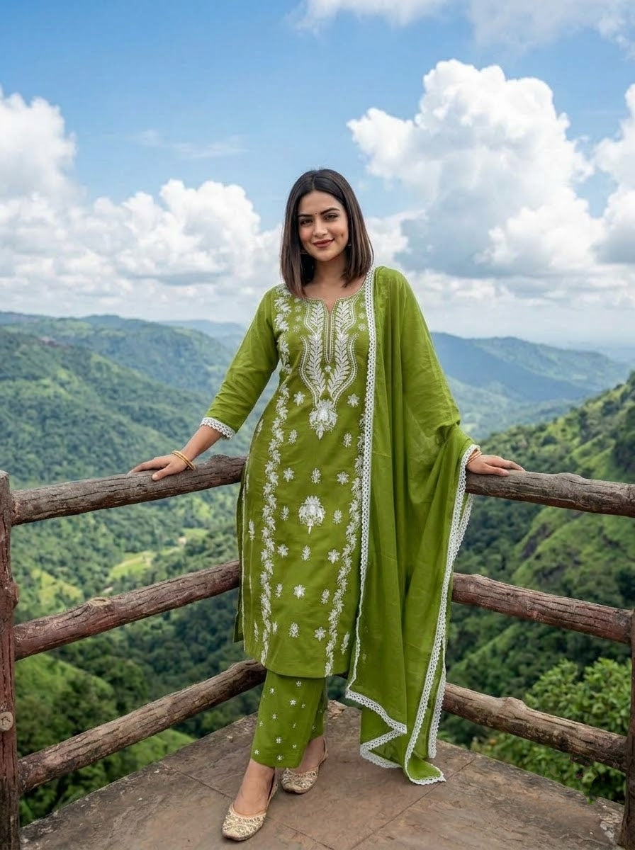 The One and Only - Chikankari Embroidered Cotton Kurti Set