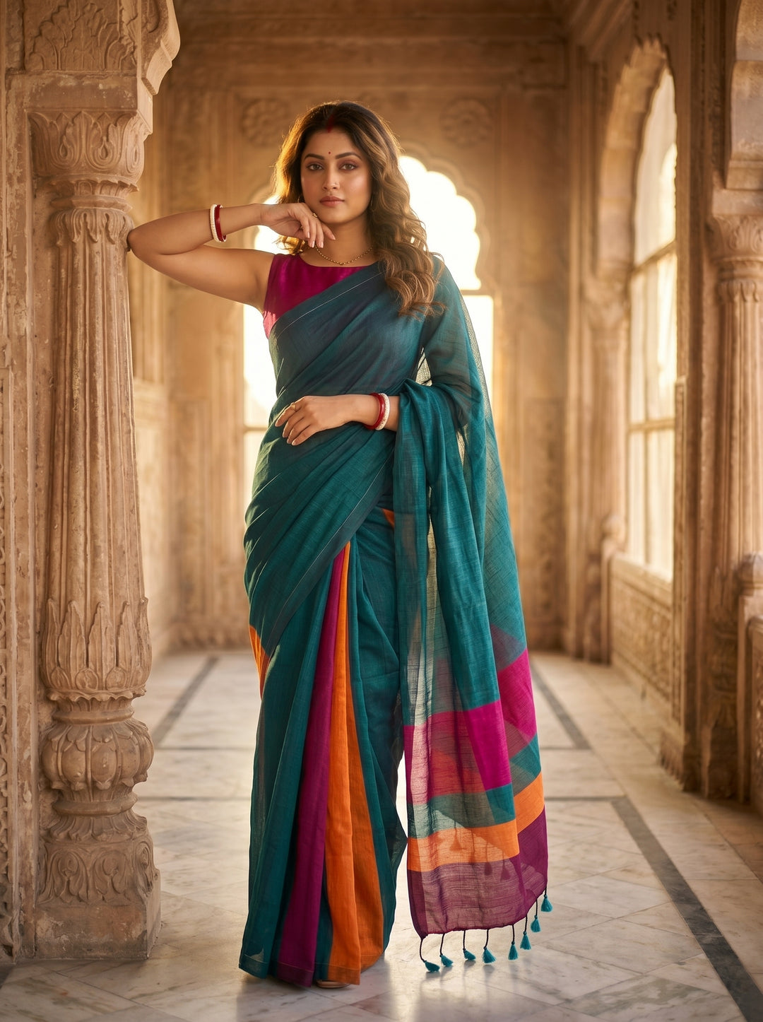 Greatest Glory -Multicolor Khadi Cotton Saree