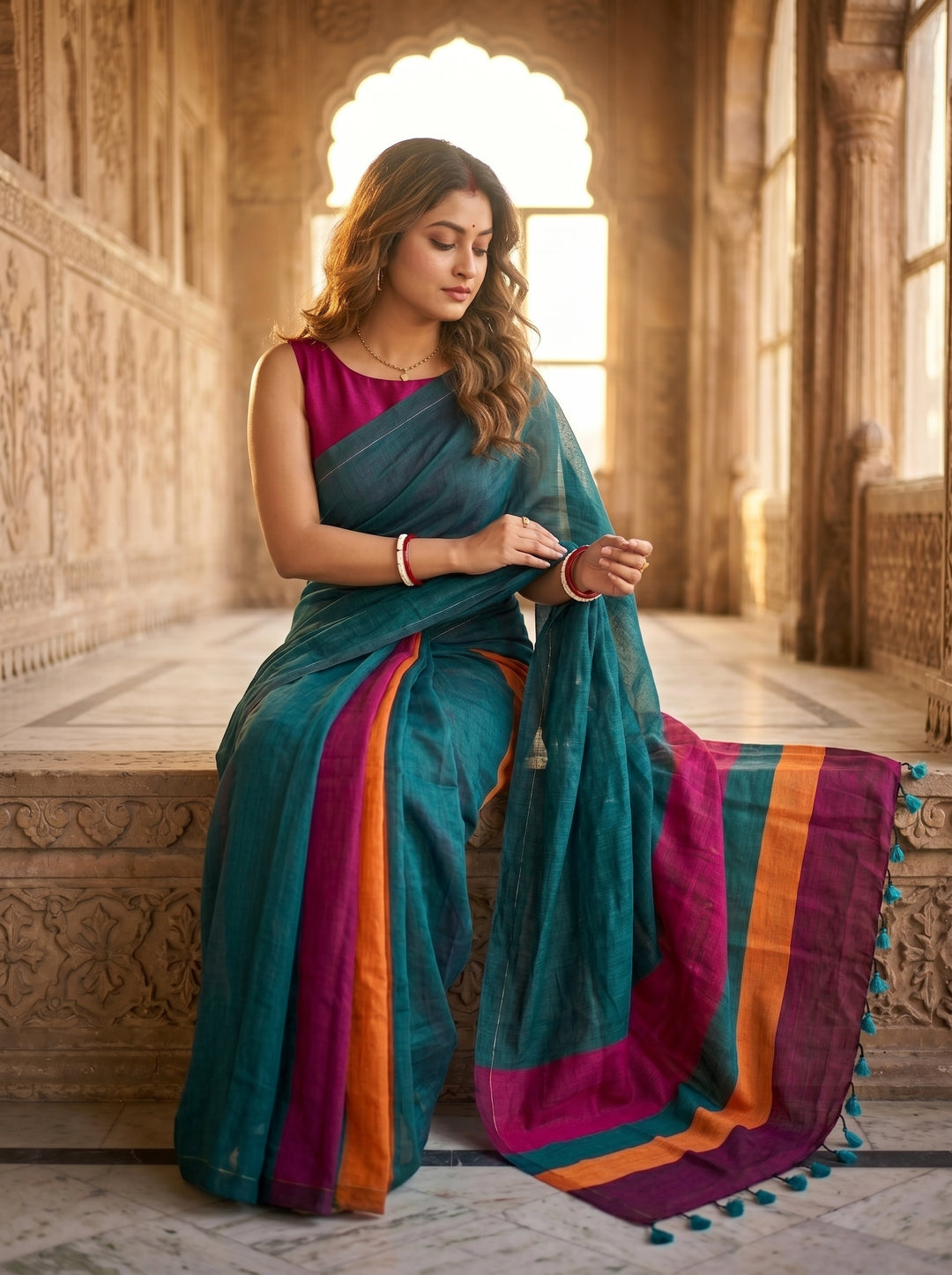 Greatest Glory -Multicolor Khadi Cotton Saree