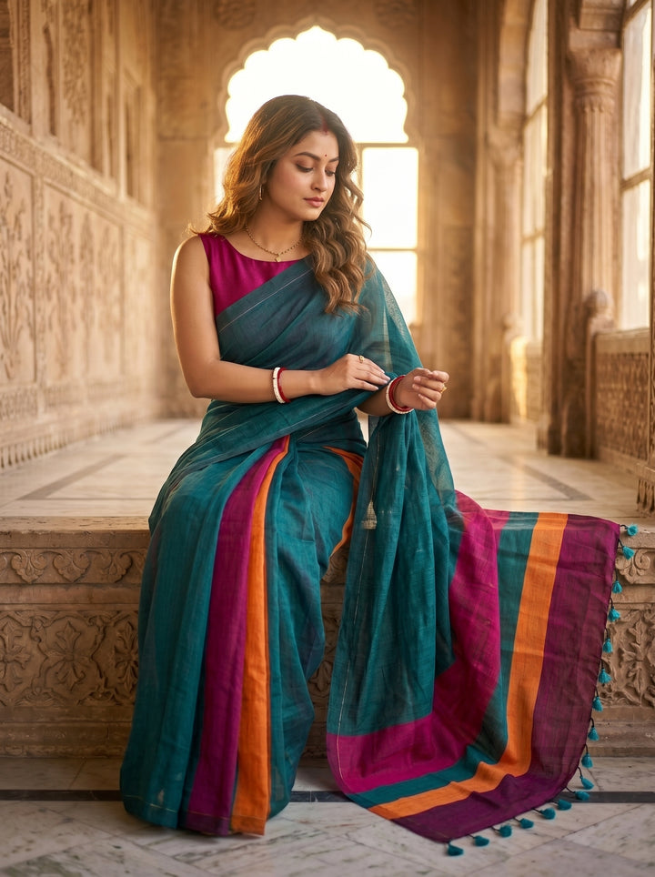 Greatest Glory -Multicolor Khadi Cotton Saree