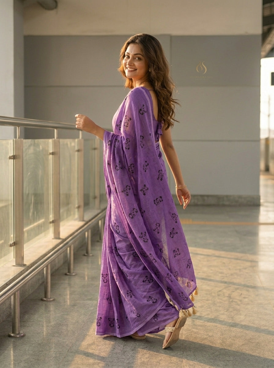 Little Panda Tale Mul Cotton Saree