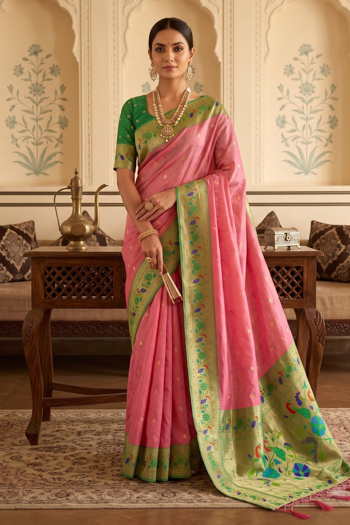 Golden Dew-Organza Silk (Semi) Saree with Minakari Zari Border & Designer Zari Pallu