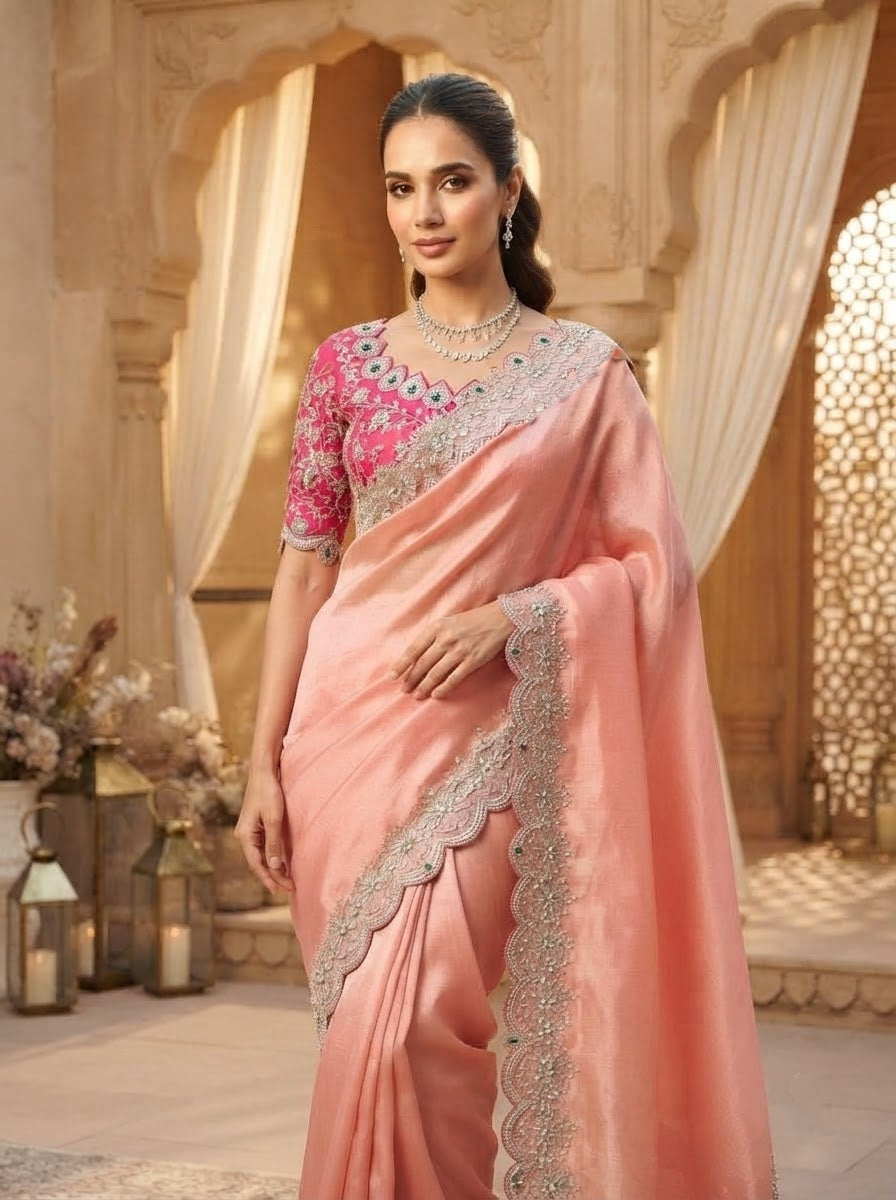 Seraphina Drape -  Designer Sequence Tissue Silk Saree with Designer (Unstitched) Blouse Piece