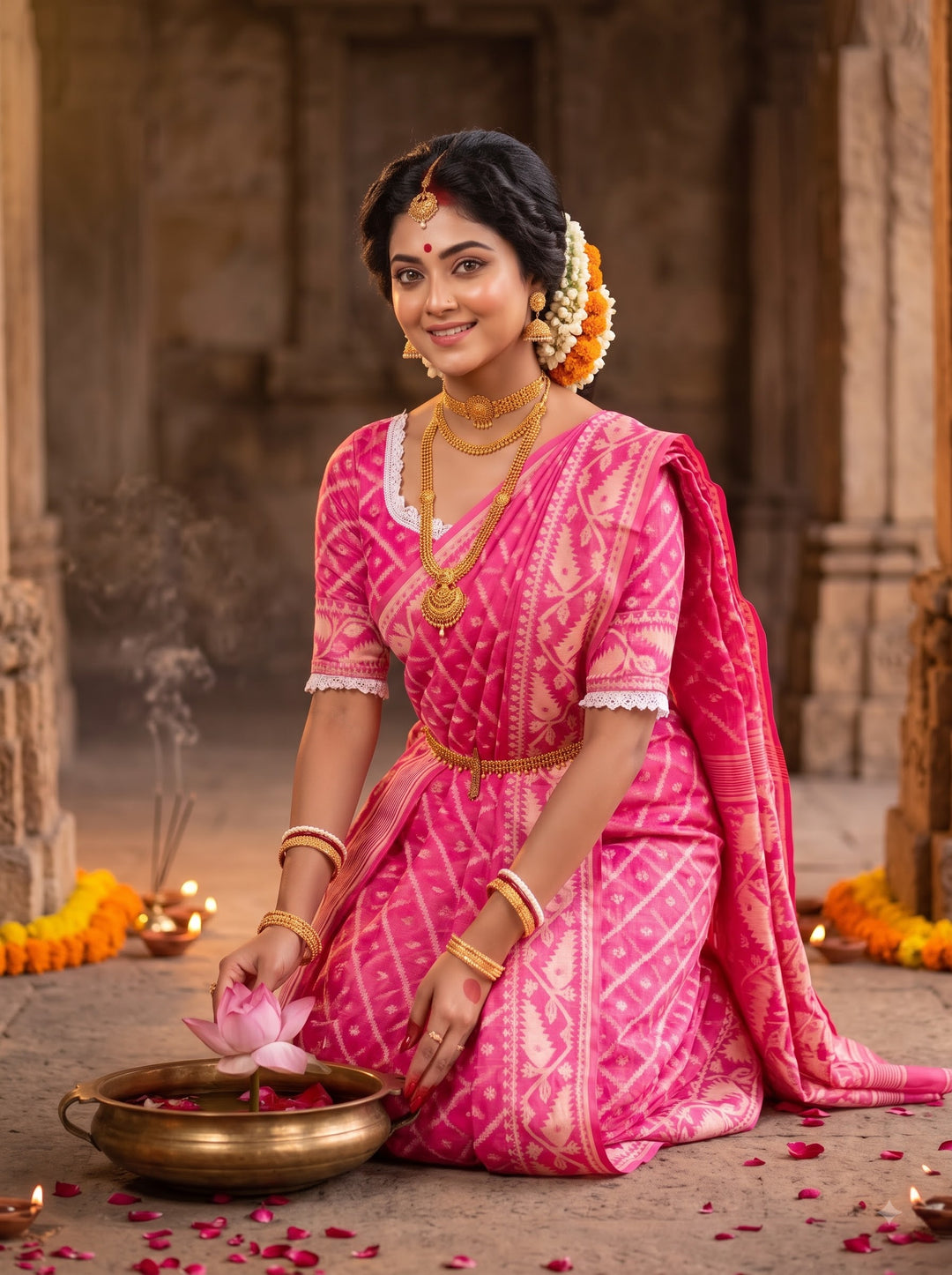 🌸 Rangmohini Bengal Jamdani Saree Set 🌸