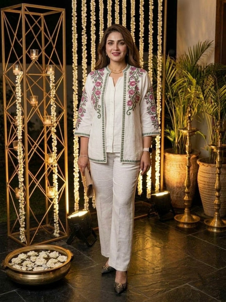 Love at First Look – Embroidered Cotton Jacket Style Co-ord Set