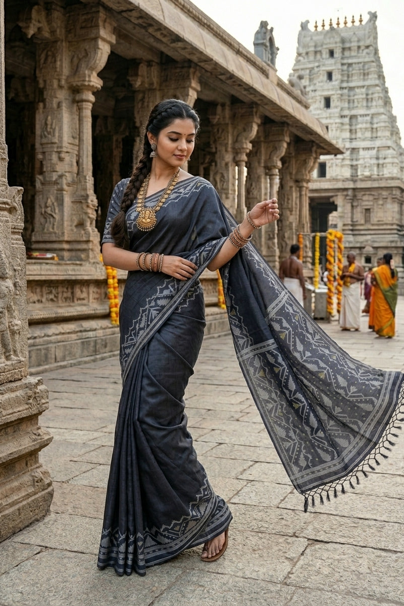 Pother Panchali Gachi Tussar Jamdani Saree