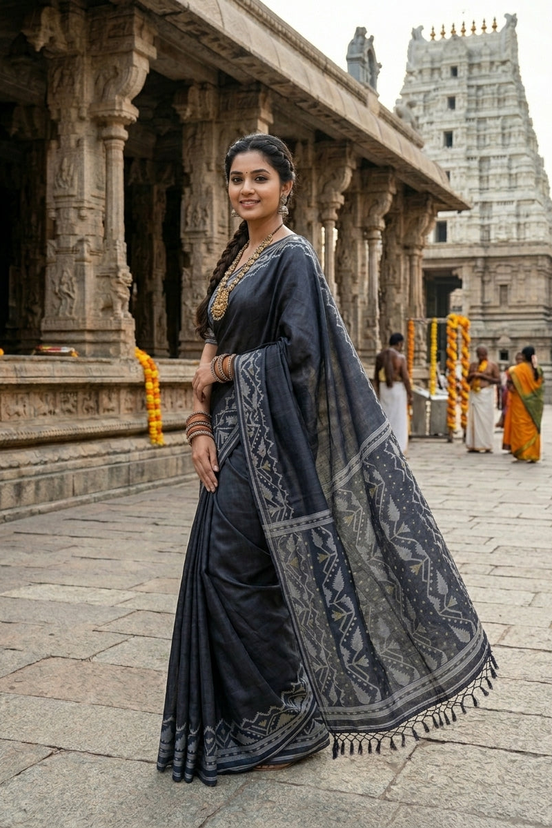 Pother Panchali Gachi Tussar Jamdani Saree