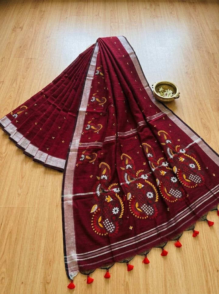 The Scarlet Heritage Khadi Linen Saree