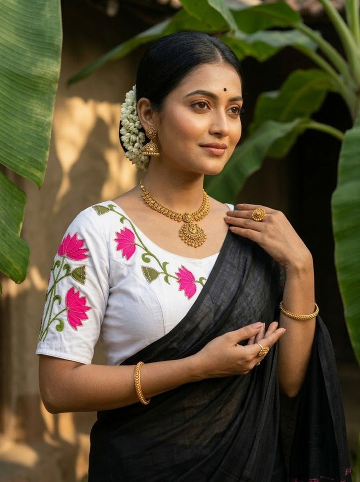 Shantimaya - Lotus Appliqué Katdana Designer Blouse