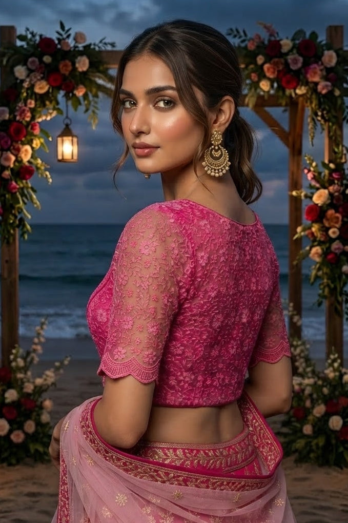 Enchanted Bloom Heritage Net Chikankari Blouse
