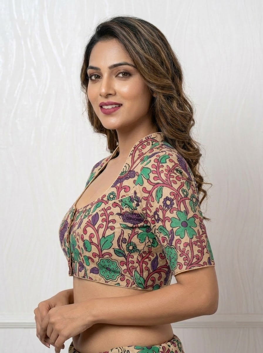 Retro Sketch Kalamkari Designer Blouse