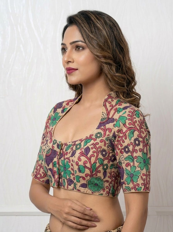 Retro Sketch Kalamkari Designer Blouse