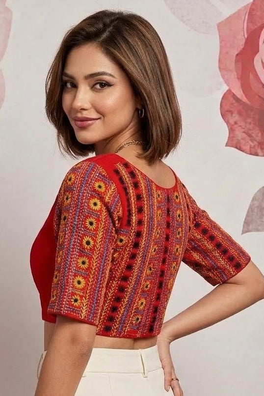 Sunflower Reverie-Multicolor Handwork Blouse