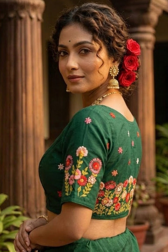 Blooming Paradise – Handstitched Designer Blouse