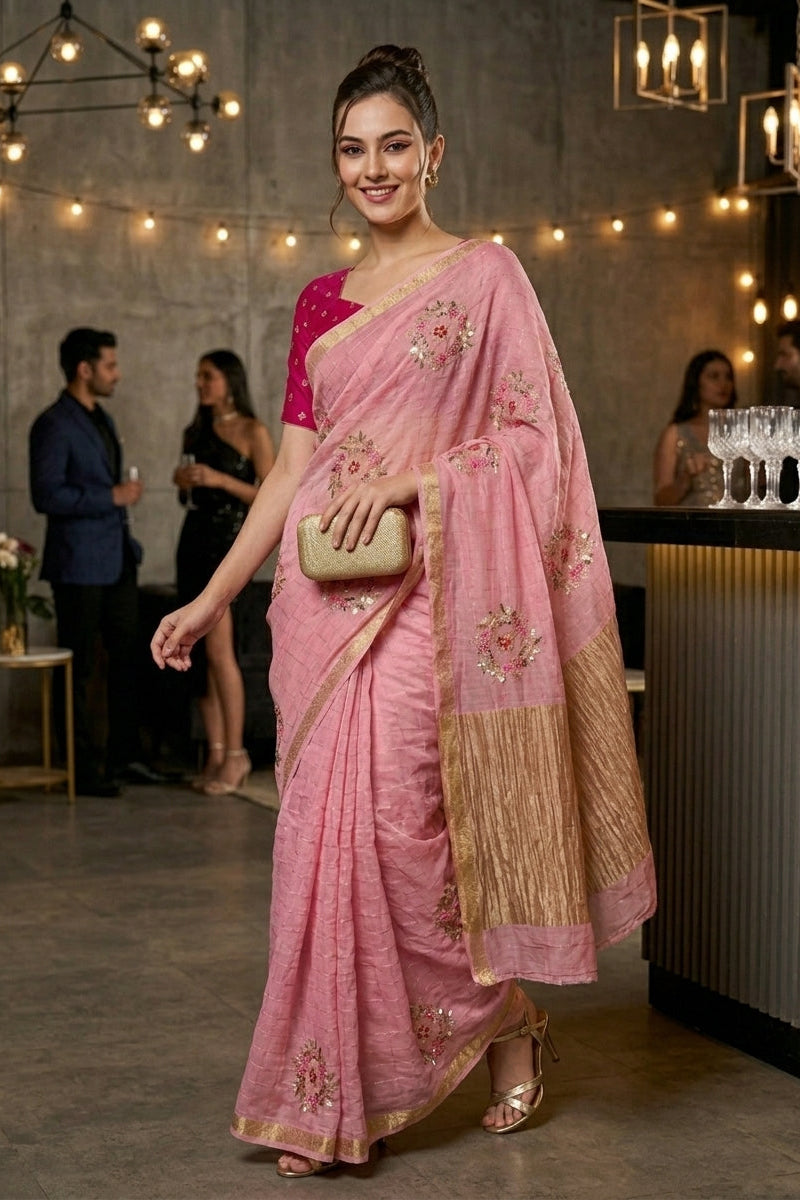 Blush Blossom Chinnon Silk Saree