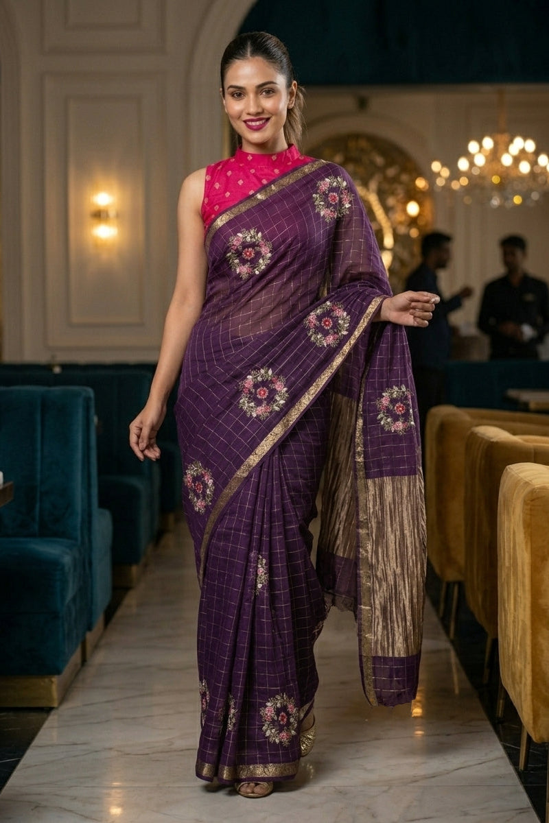 Blush Blossom Chinnon Silk Saree