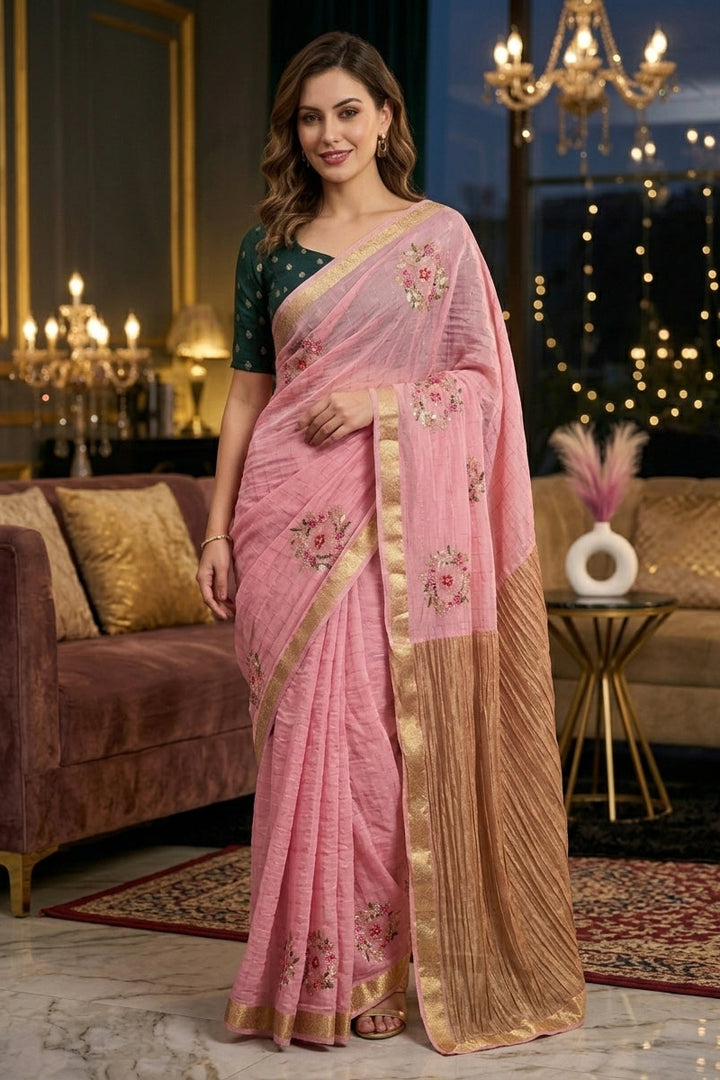 Blush Blossom Chinnon Silk Saree