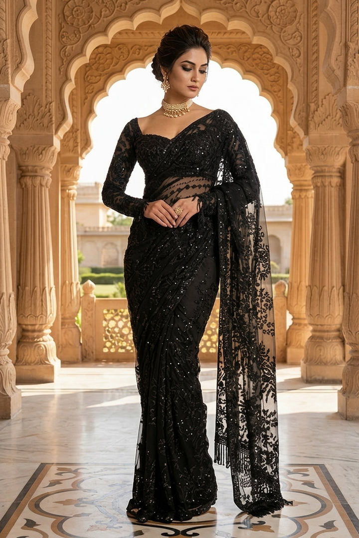 Black Ivy Elegance Net Saree