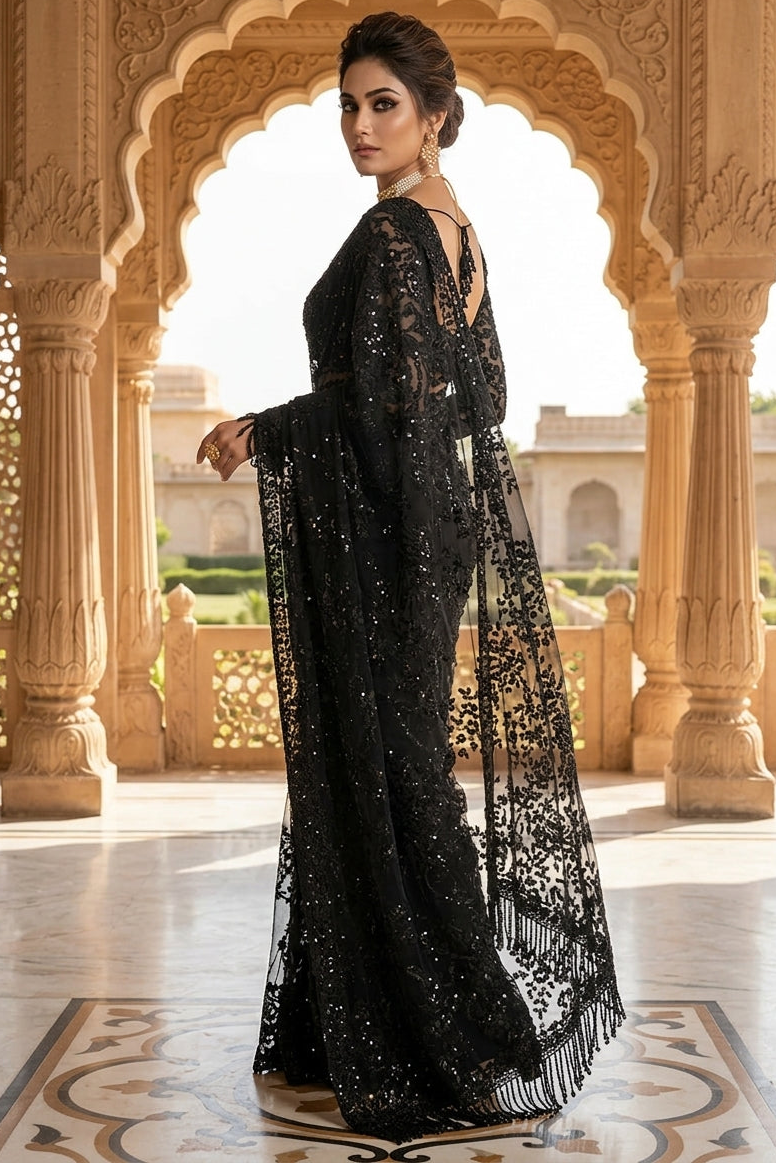 Black Ivy Elegance Net Saree