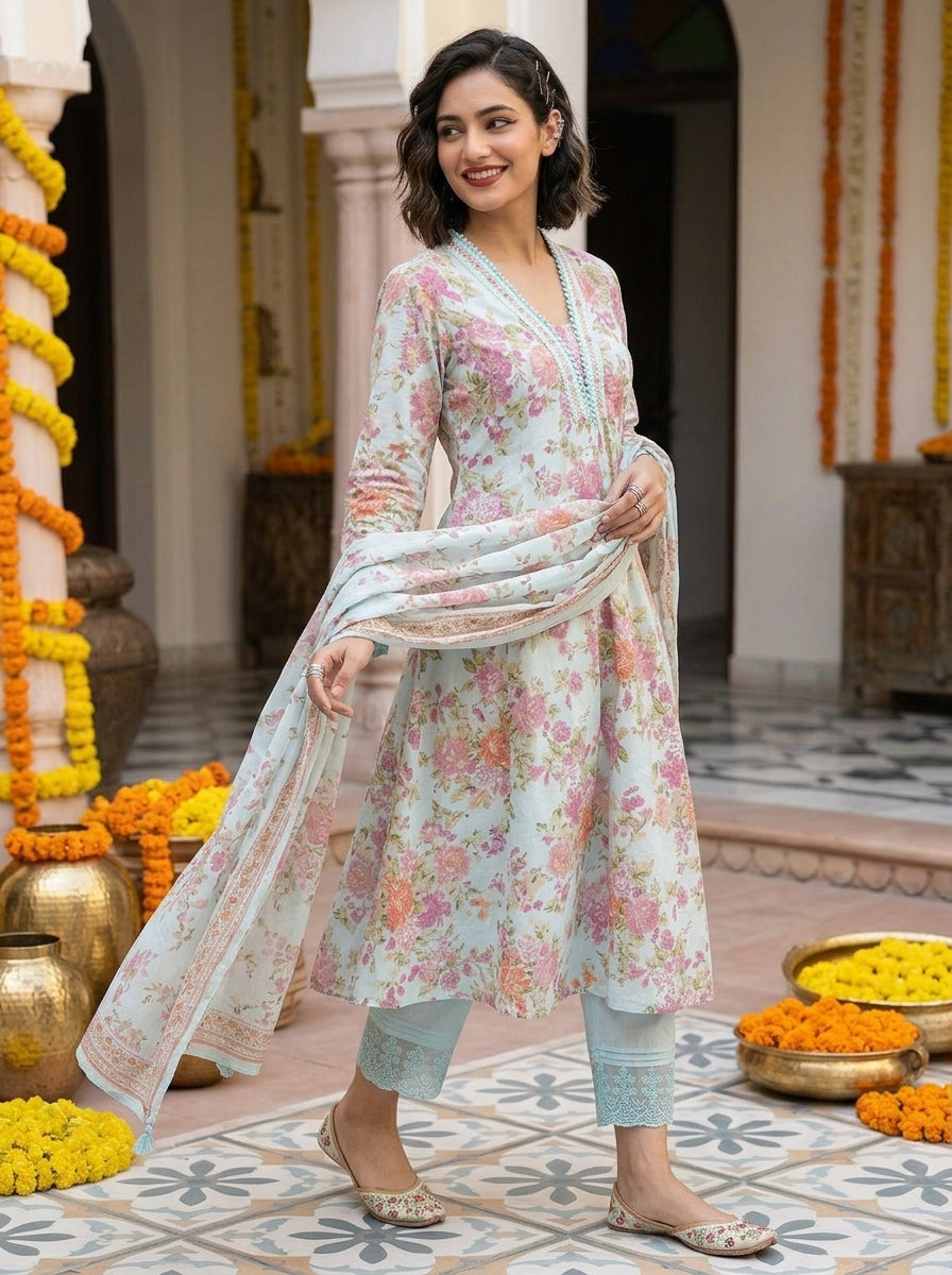 Lace Enchante Elegance Cotton Kurti Set