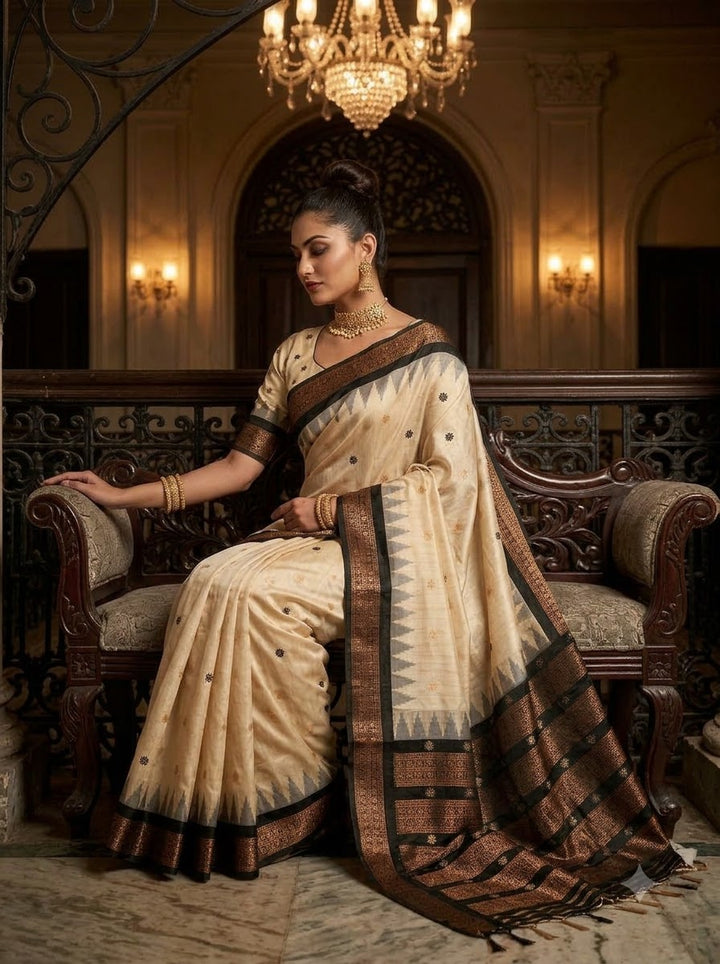 Whispers of Tradition-Ikkat Assam Tussar Silk Saree