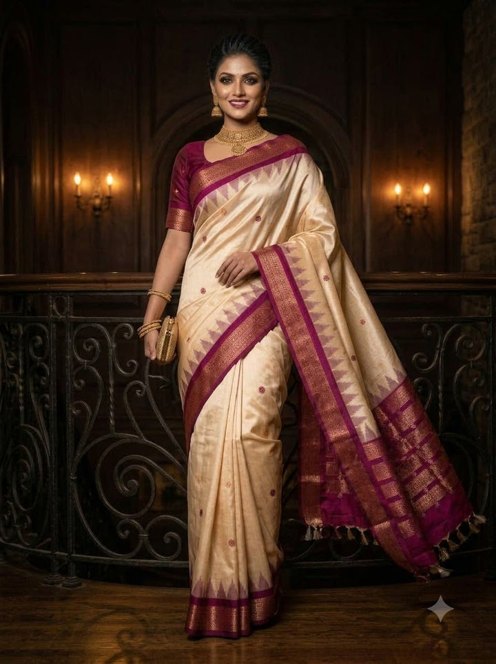Whispers of Tradition-Ikkat Assam Tussar Silk Saree