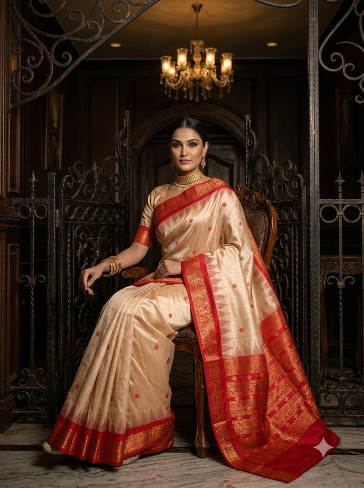 Whispers of Tradition-Ikkat Assam Tussar Silk Saree