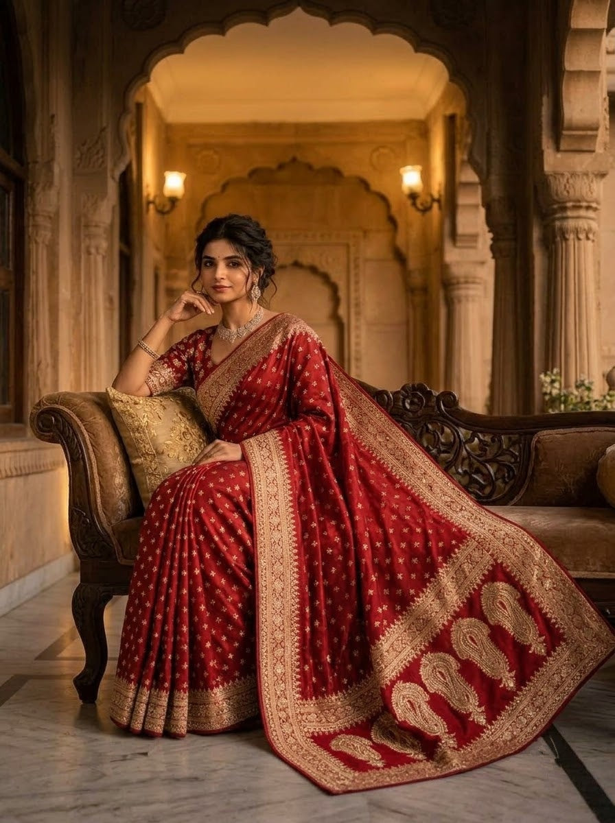 Regalia Rose -  Designer Sequence Premium Silk Saree with Designer (Unstitched) Blouse Piece