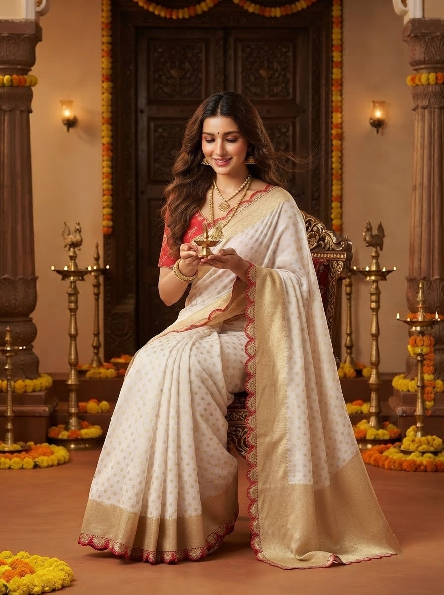 Ruhani Khaddi Georgette Designer Saree with Scallop Border