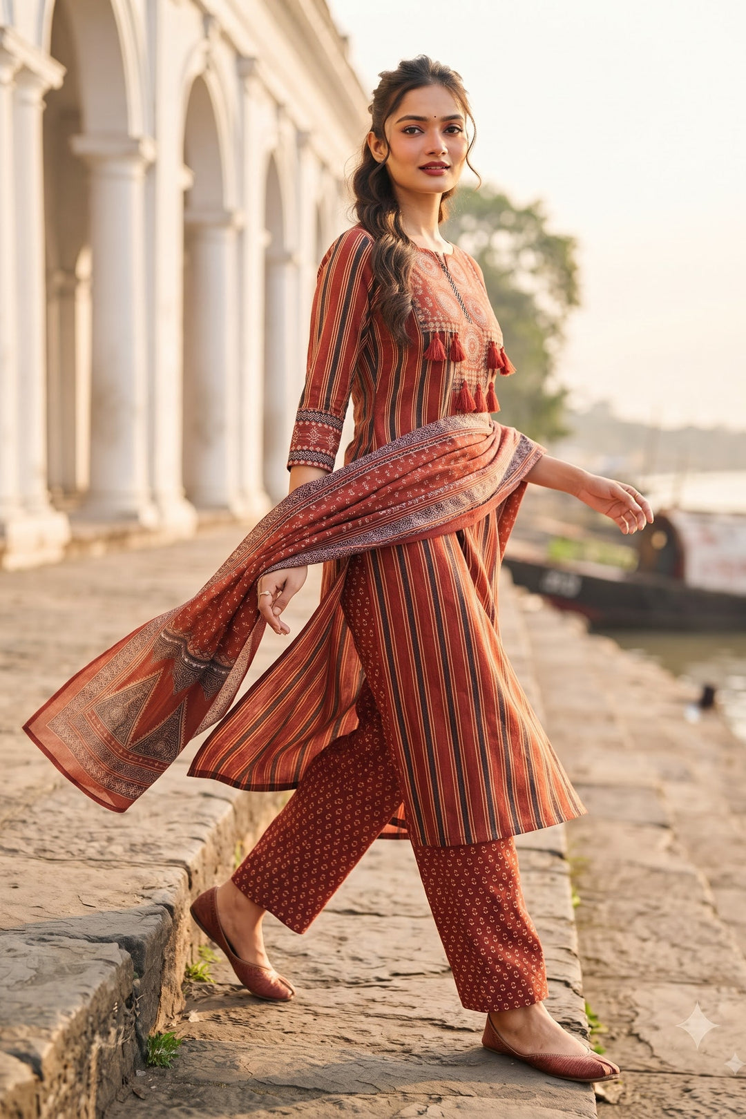 Kutchi print Cotton Kurti Set