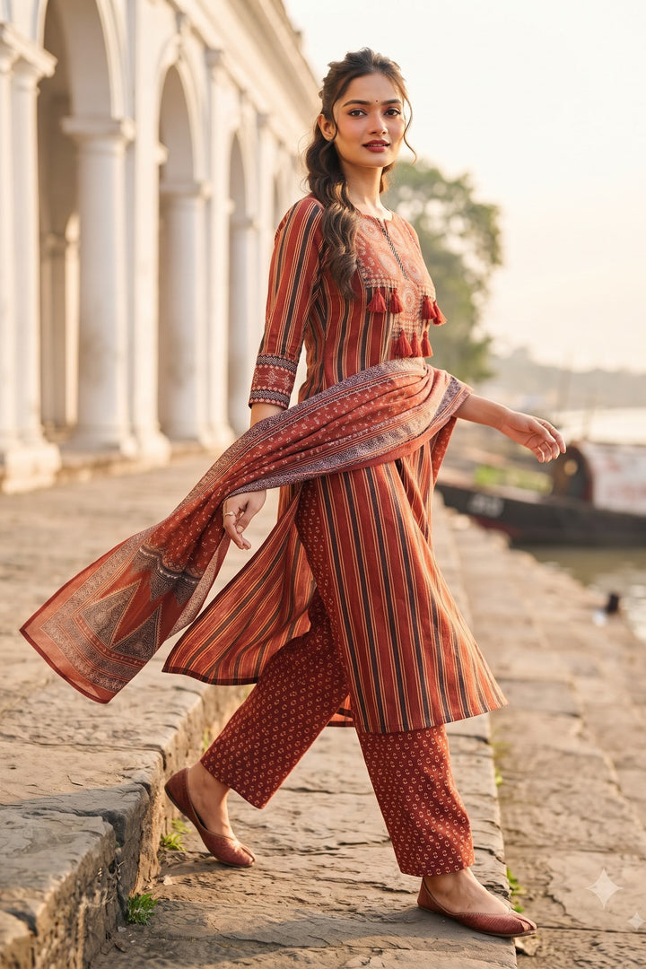 Kutchi print Cotton Kurti Set