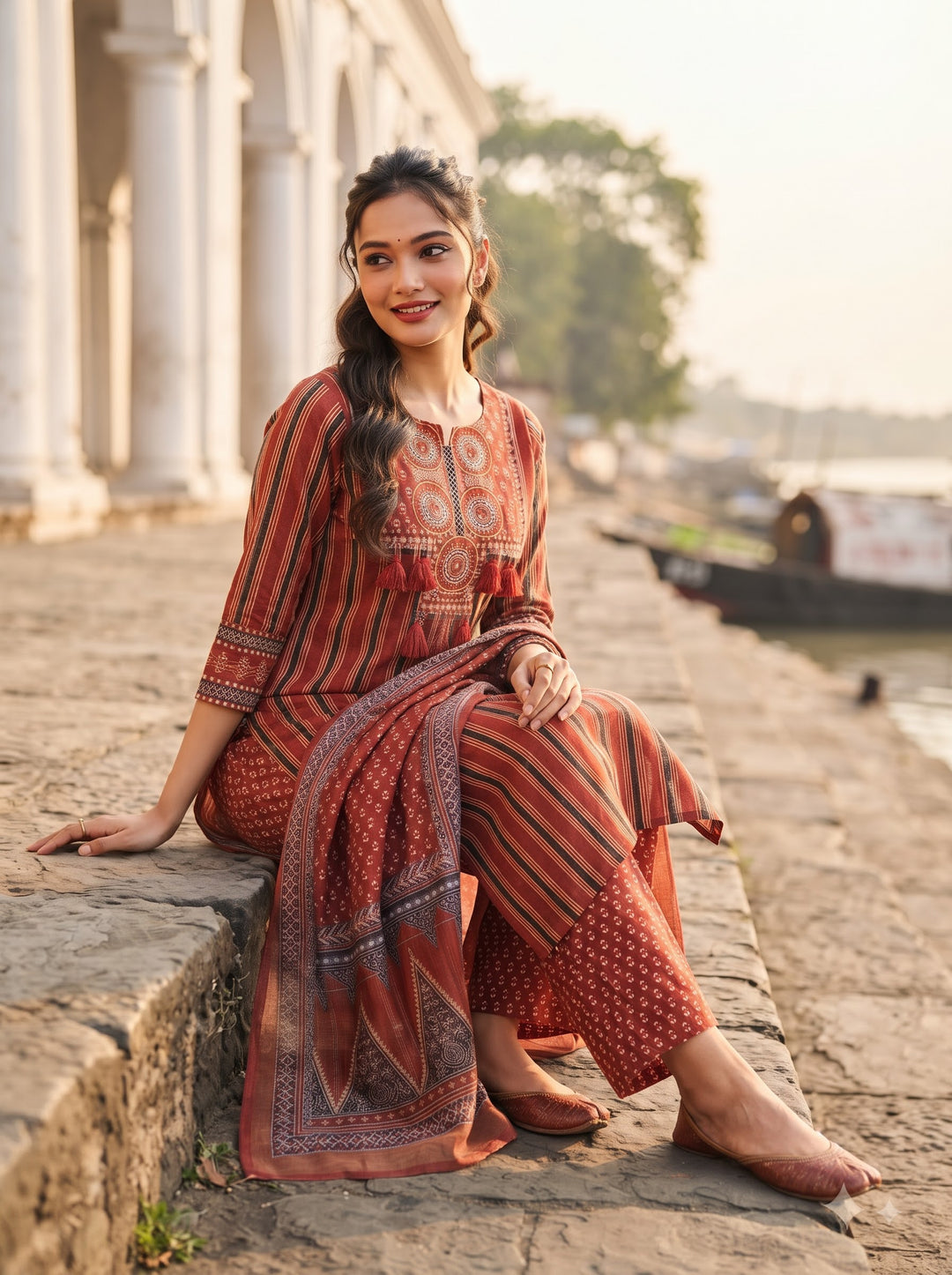 Kutchi print Cotton Kurti Set