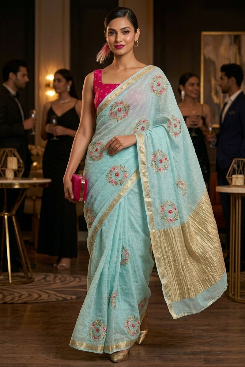 Blush Blossom Chinnon Silk Saree