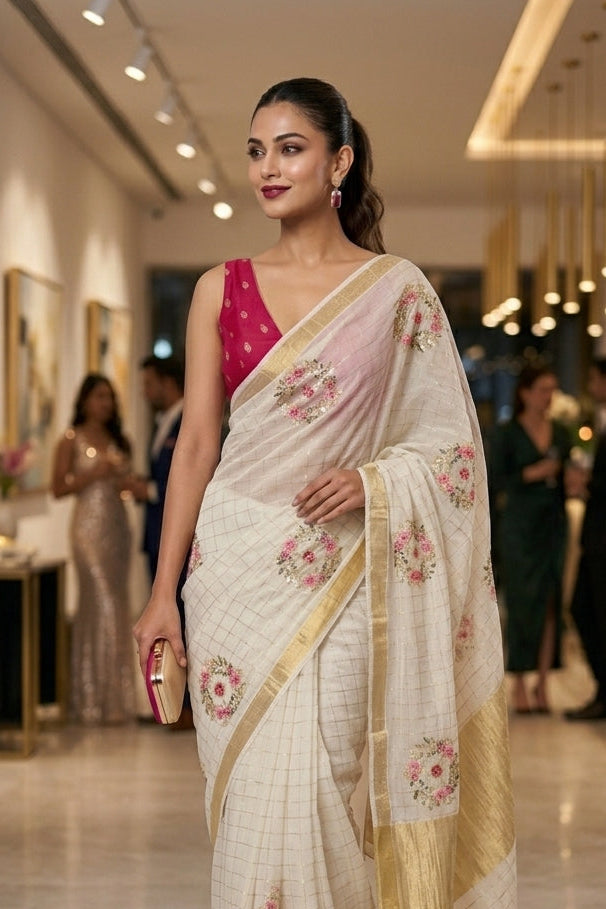 Blush Blossom Chinnon Silk Saree