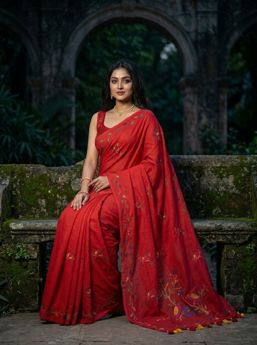 Echoes of Birdsong Khadi Cotton Saree
