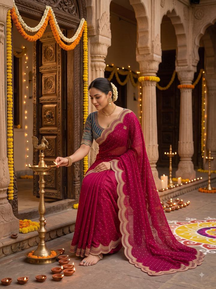 All That Glitters – Sequin & Zari Embroidered Frendy Satin Silk Saree