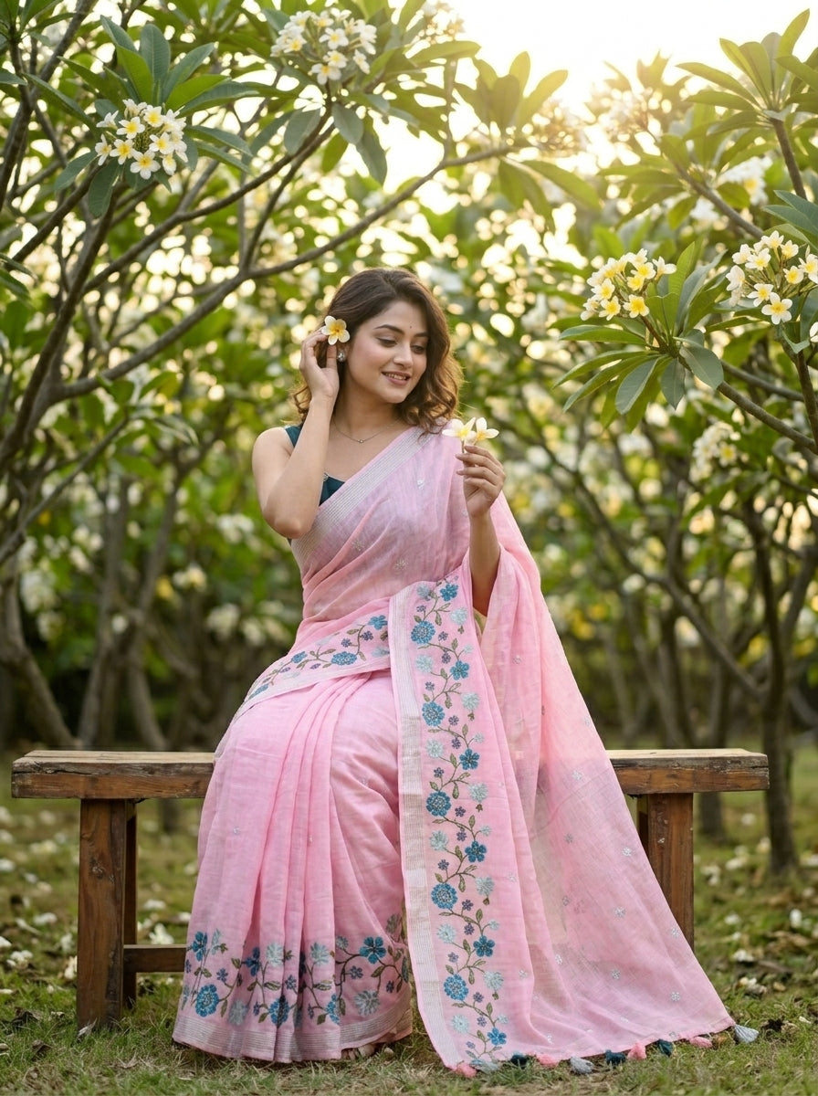 Vivid Whisper -Fancy Linen Saree