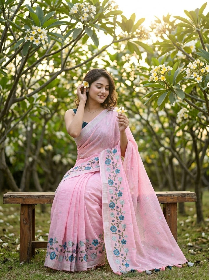 Vivid Whisper -Fancy Linen Saree