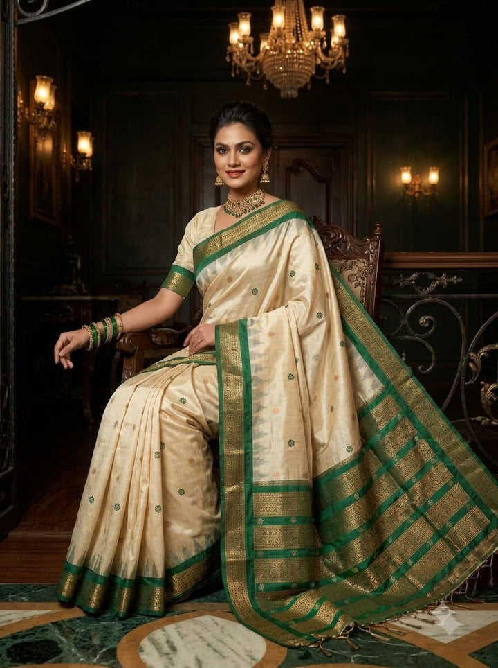 Whispers of Tradition-Ikkat Assam Tussar Silk Saree
