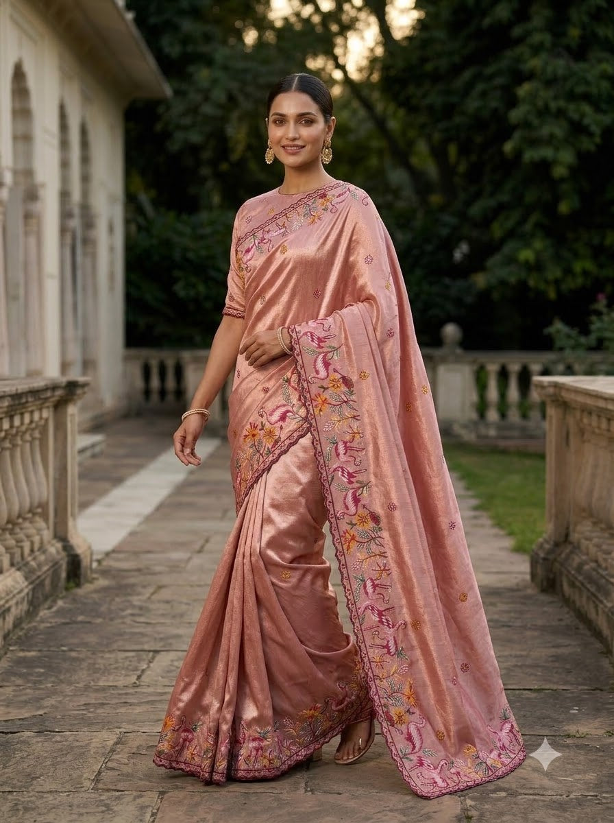 Symphony of Feathers Satin Silk Saree
