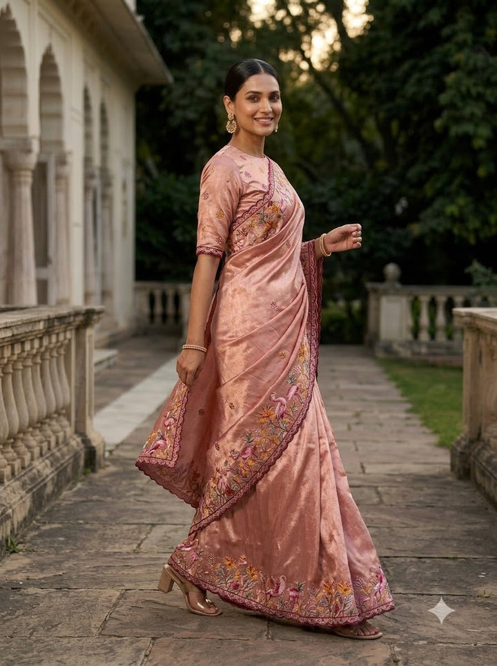Symphony of Feathers Satin Silk Saree
