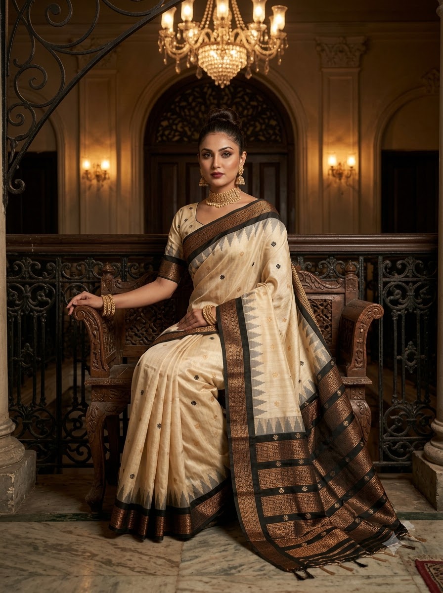 Whispers of Tradition-Ikkat Assam Tussar Silk Saree