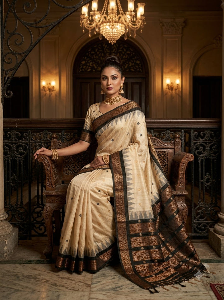 Whispers of Tradition-Ikkat Assam Tussar Silk Saree