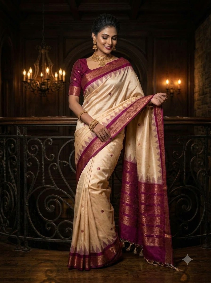 Whispers of Tradition-Ikkat Assam Tussar Silk Saree
